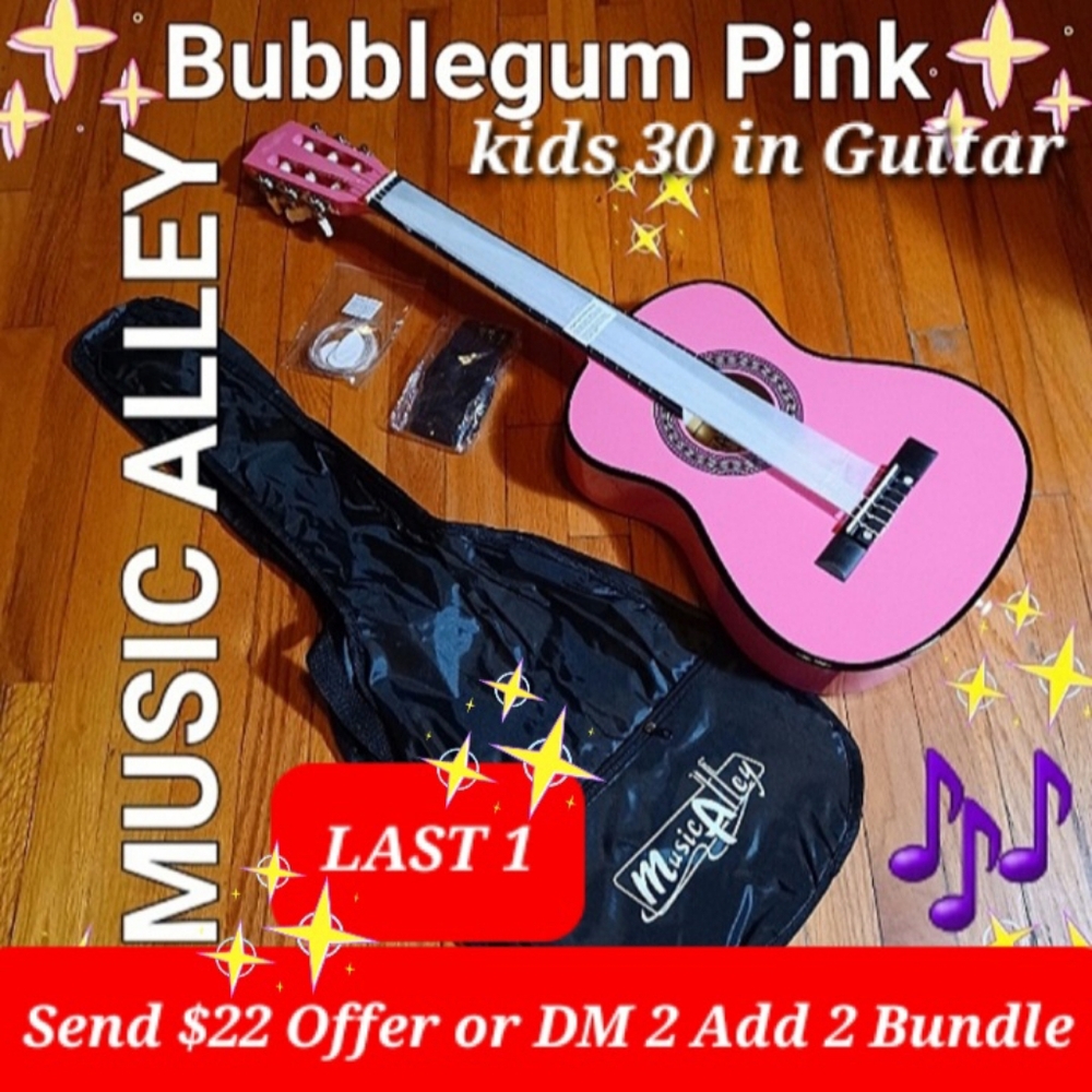 MUSIC ALLEY KIDS LEARNING 🎸GUITAR Bubblegum Pink Acoustc W!extra Strings & pic